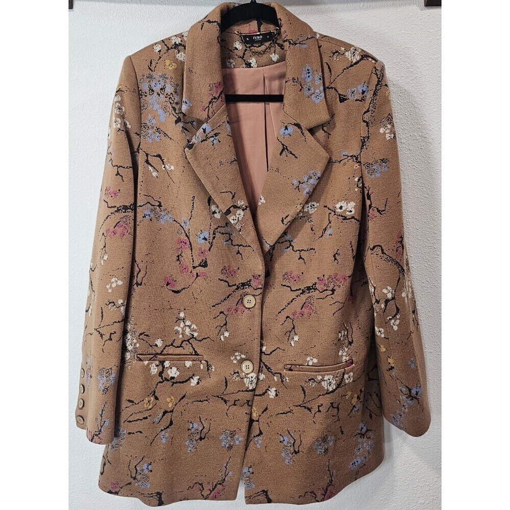 Ivko Women Deep Collar Cherry Blossom Jacket Blazer- Nougat Size XL (42) NEW